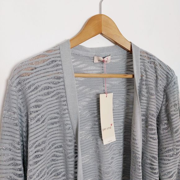 Per Una Marks & Spencer Silver Grey Fine Knit Cardigan BNWT Size UK 22 - Picture 3 of 9